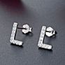 initial letter cubic zircon 925 sterling silver stud earring