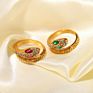 Ins 18K Gold Stainless Steel Rings Red Green Zircon Eyes Open Rings Shiny Crystal Cubic Zirconia Snake Ring
