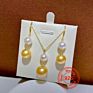 Jewelry Simple Design Gold Color 925 Sterling Silver Pearl Earring Hook Necklace Set Mounting without Chain