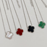 Jewelry Stainless Steel Four Leaf Clover Black Green Red White Shell Long Necklace for Women