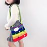 Kids Travel Handbag Messenger Bag Rainbow Bars and Clouds Wool Knitted Bag for Children