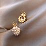 Korea Style Lady Party Wedding Gift Pineapple Pearl Sliver 925 Stud Earrings for Women