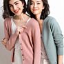 Korean Style Fall V Neck Long Sleeve Button down Plain Knitted Cardigan Sweater