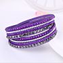 Korean Velvet Jewelry Stud Wrapped Handmade Crystal Rhinestones Paved Fancy Multilayer Pu Leather Bracelet