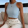 Lady White Black Ribbed Crop Tank Top Women