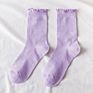 Leisure Long Crew Socks Women Cute Cotton Solid Lettuce Trim Socks