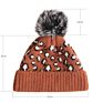 Leopard Warm Hat Wool Knitted Beanie Hat Removable Faux Fur Pom Pom Hats for Women