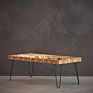 Living Rustic Farmhouse Mid Century Modern Fusion Mango Wood Top and Iron Hairpin Legs Chevron Pattern Rectangular Accent Coffee