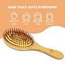 Logo Natural Bamboo Bristles Paddle Hairbrush Oval Cushion Bamboo Hair Brush for Massaging Scalp & Detangling All Hair Types