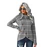 Long-Sleeved Sweater Women's Autumn and Plaid Stitching Buttons Decorated Irregular Hem Knitwear
