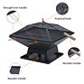 Luck Square Fire Pit and Bbq Grill Outdoor Firepit Brazier Stove Patio Heater-For Camping Picnics or Garden, Black