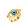 Luxury No Fade Stainless Steel Blue Turkish Eyes Ring Hip Hop Gold Filled Rhinestone Crystal Evil Eyes Ring for Men Women