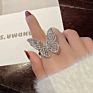 Luxury Women Finger Jewelry Statement Zircon Large Hollow Out Butterfly Shaped Open Adjustable Ring