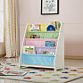Manufacture Design Children Bookcase White Book Shelves Kids Wooden Bookshelf with Pocket Storage Book Rack Canvas