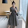 Maternity Short Sleeve Dress Korean Loose Mid Length Plaid Dress