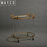Mayco Kitchen Gold Metal Push Bar Wine Holder Serving Cart Trolley with Tempered Glass