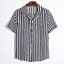 Men Striped Shirt Casual Lapel Neck Short Sleeve Button Shirt Chic Loose Blouse