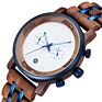 Mens Stainless Steel and Wood Watches Zebra Wood Chronograph Business Watches Male Waterproof Wooden Watch