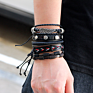 Metal Stars and Leaf Leather Bracelet