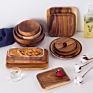 Natural Handmade 6 Inch Hotel Steak Cheese Sushi Japanese Acacia Wood Dinnerware Square Serving Plate Set of Dishes & Plates