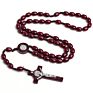 Natural Wood Beads Hand-Woven Wooden Beads Jerusalem Catholic Religious Strand Jewelry Cross Jesus Rosary Necklace