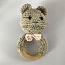 Natural Wooden Baby Ring Toys Crochet Infant Teething Handmade Animal Bear Rattle