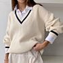 Newly Arrived Women's Color Block Striped V-Neck Sweater Long Sleeve Knit Pullover Jumper Tops