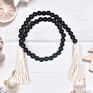 Nordic Style Black and Gray Creative Cotton Rope Tassel Wood Garland with Nartural Wooden Beads