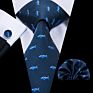 Novelty Pattern Blue Mens Neckties Animal Printed Silk Tie Hanky Cufflinks for Men