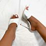 Nsh062 Patent Leather Ruched Square Toe Stiletto Mules Ladies High Heel Sandals