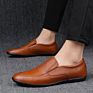 Plain Loafers Shoes for Men Casual Slip on with Dual Elastic Band Genuine Leather Apron Toe Flat