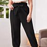 plus Size Elasticated Waist Women Harem Pants Casual High Waist Trousers with Bow for Ladies