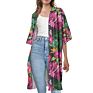 Polynesian Tribe Floral Print Half-Sleeved Cardigan Long Coat Casual plus Size Coats