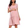 Pregnant Dress for Women Solid Color Floral Short Sleeve V Neck Swing Midi Ruffle Loose Maternity Pregnant Dress