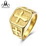 Punk Rock 18K Plated Gold Stainless Steel Cross Rings for Men Jewelry