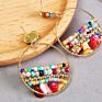 Rainbow Glass Seed Beads Raw Druzy Natural Stone Drop Earrings