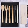 Reusable Eco Friendly Wood Wooden Utensils Travel Camping Fiber Bamboo Cutlery Set