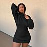 Ribbed Autumn Orange Sweater Dress Color Block Bodycon Turtleneck Knitted Dress for Women