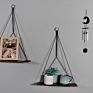 Rope Plant Flower Hanger Pot Holder, Decorative Wooden Macrame Wall Shelf, Boho Wall Hanging Decor