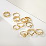 round Diamond Ring Set Geometric Joint Ring 11 Piece Set Combination Gold Ring