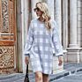 round Neck Women's Sweater Dress Plaid Knitted Dress