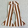 Rts Baby Girls Orange Stripe Denim Stretchy Knit Kids Toddler One Piece Bell Bottom Pants Jeans Trousers