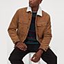 Rust Red Corduroy Jacket with a Faux Shearling-Lined Collar Mens Sherpa Trucker Jacket