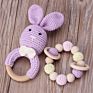 Safety Bpa Free Silicone Baby Wooden Rabbit Crochet Bunny Rattles