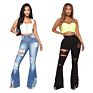 Selling plus Size High Waist Retro Ripped Denim Stretch Pants Trousers Ladies Fringed Flare Jeans