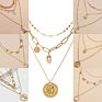 Sept Multilayer Crystal Pendant Necklace for Women Gold Plated Star Moon Crescent Choker Necklaces Jewelry