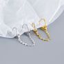 Simple 925 Silver Hip Hop Pure Handcuff Tassel Chain Huggie Hoop Earring