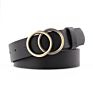 Simple Women Double Ring Gold Buckle Belt Ladies Pu Waist Belt Leopard Print Wide Leather Belts For