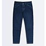 Solid Color Trend Ripped Jeans Zipper Fly Small Feet Enzyme Washed Medium Blue Men Jeans