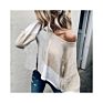 Spring and Autumn Oversize Top Loose Long Sleeve Contrast Color Knitted Pullover round Neck Women's Sweater